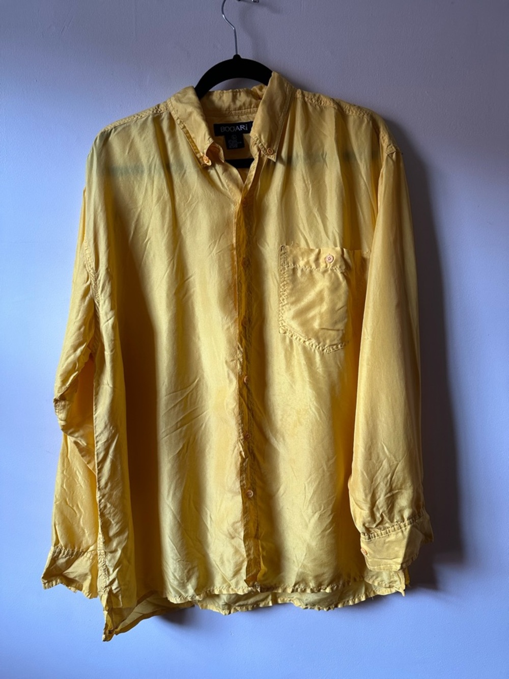 100% Silk Bogari Yellow Button Down Shirt